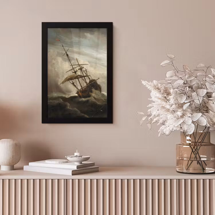 Poster met lijst - Een schip in volle zee bij vliegende storm - Schilderij van Willem van de Velde — 5
