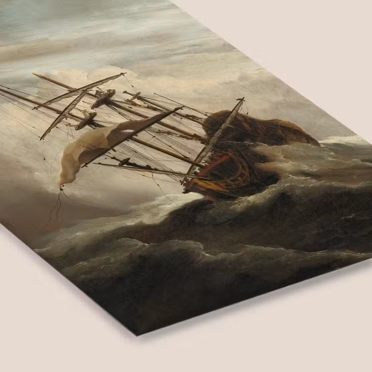 Poster met lijst - Een schip in volle zee bij vliegende storm - Schilderij van Willem van de Velde — 7