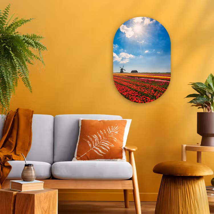 Muurovaal - Kunststof - Indrukwekkend tulpenveld in Nederland — 1