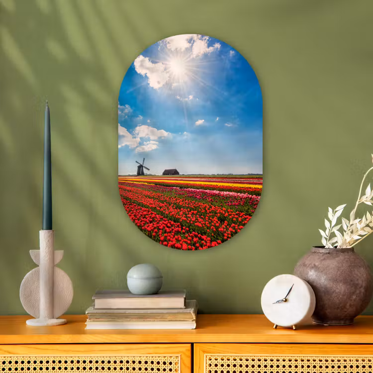 Muurovaal - Kunststof - Indrukwekkend tulpenveld in Nederland — 2