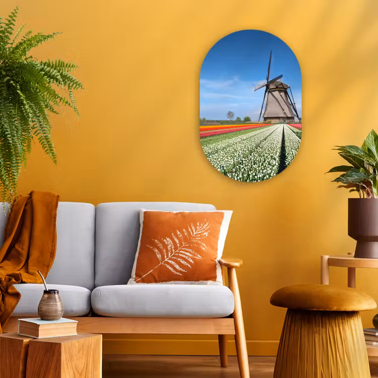 Muurovaal - Kunststof - Molen tussen de tulpen in Nederland — 3