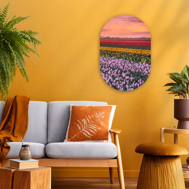 Muurovaal - Kunststof - Paarse tulpen in Nederland — 3