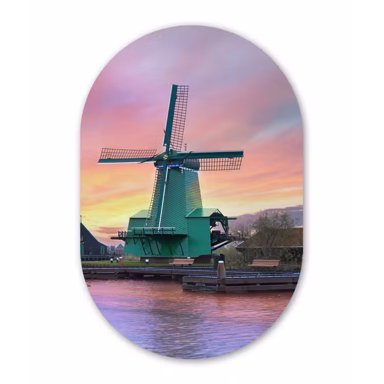 Muurovaal - Kunststof - Windmolens met paarse lucht in Nederland — 2