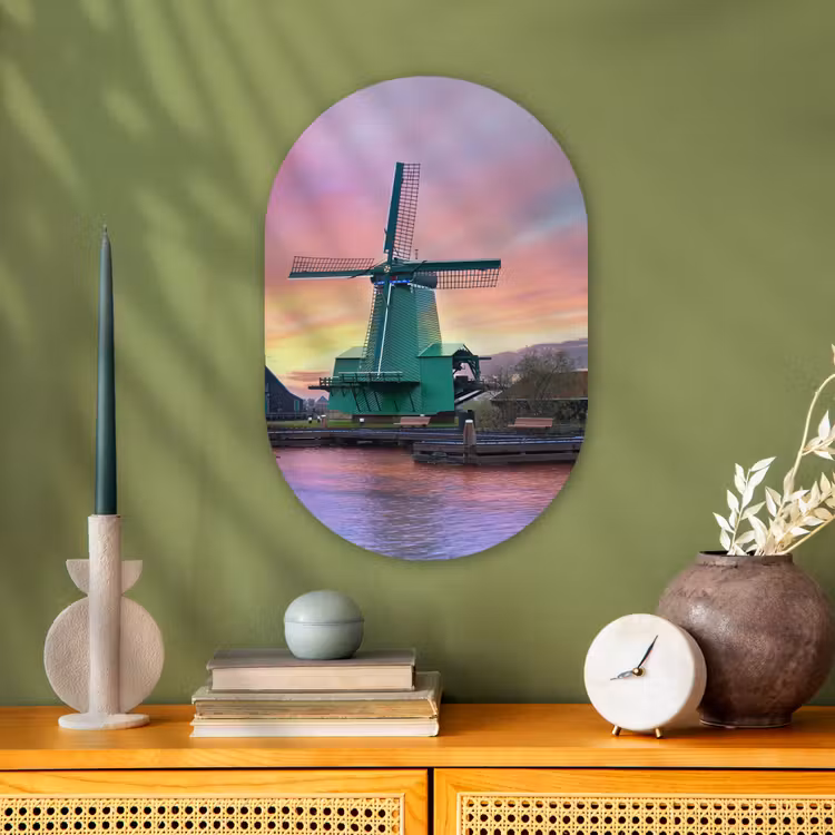 Muurovaal - Kunststof - Windmolens met paarse lucht in Nederland — 3
