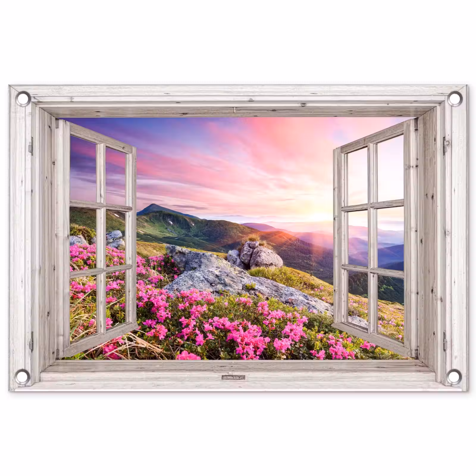 Tuinposter - Uitzicht op Bergen met Bloemen — 1