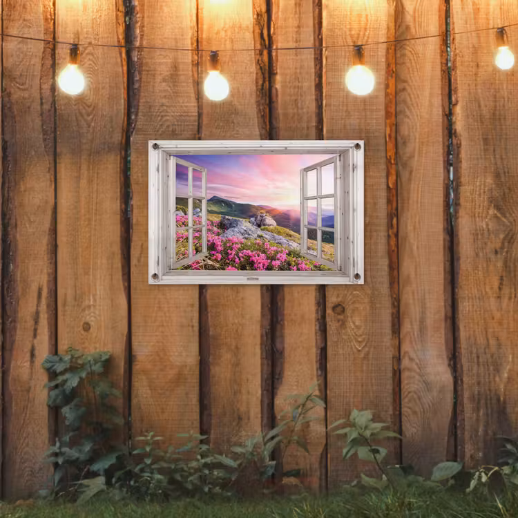 Tuinposter - Uitzicht op Bergen met Bloemen — 2