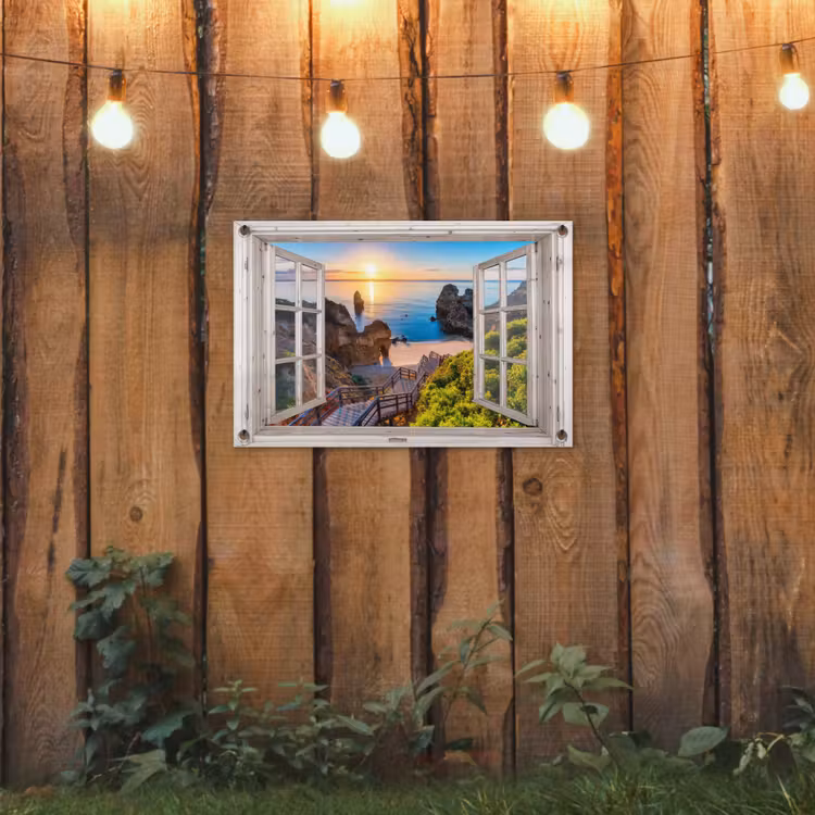 Tuinposter - Uitzicht op Rotsachtig Strand bij Zonsondergang — 2