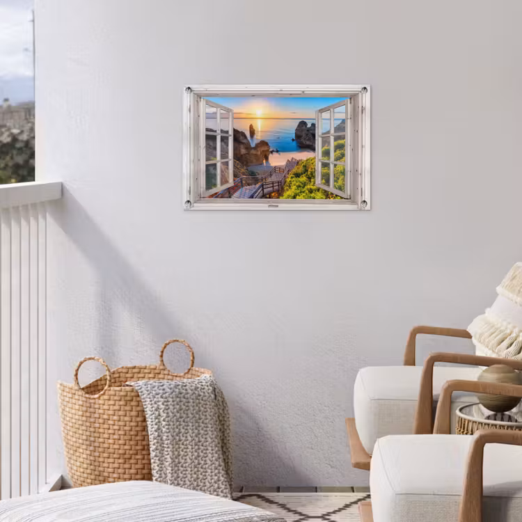 Tuinposter - Uitzicht op Rotsachtig Strand bij Zonsondergang — 3