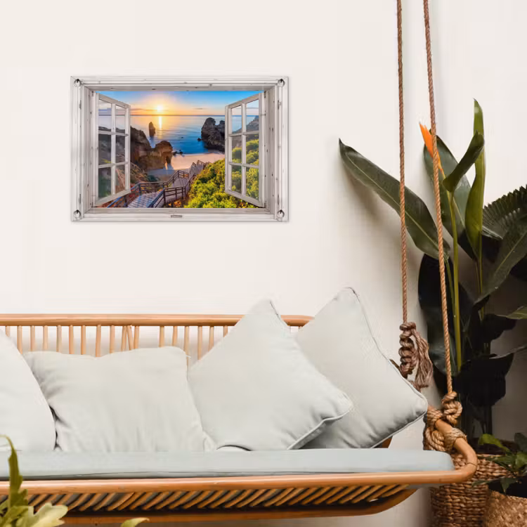 Tuinposter - Uitzicht op Rotsachtig Strand bij Zonsondergang — 5