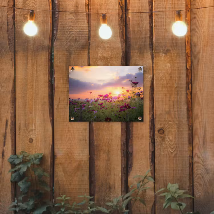 Tuinposter - Kosmosbloemen bij zonsondergang — 2