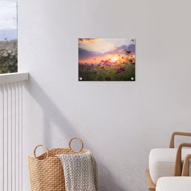 Tuinposter - Bloemenveld bij zonsondergang — 3