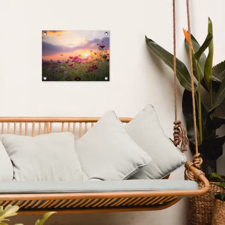 Tuinposter - Bloemenveld bij zonsondergang — 5