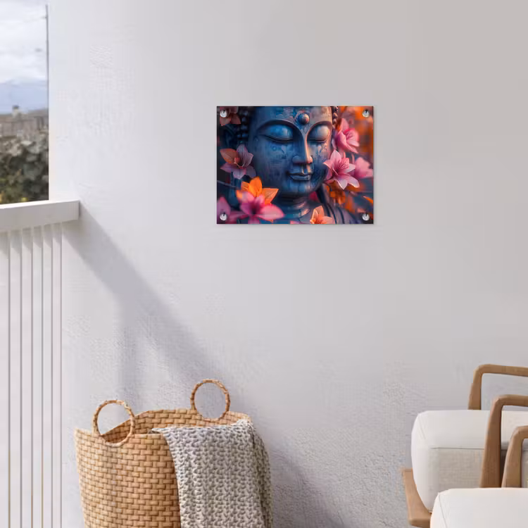 Tuinposter - Boeddha omgeven door kleurrijke bloemen — 3