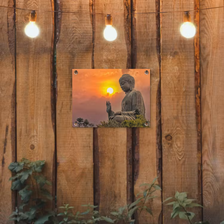 Tuinposter - Grote Boeddha bij zonsondergang — 2