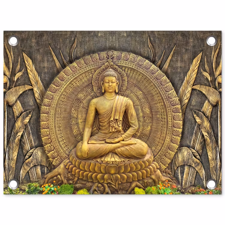 Tuinposter - Gouden Boeddha-reliëf — 1