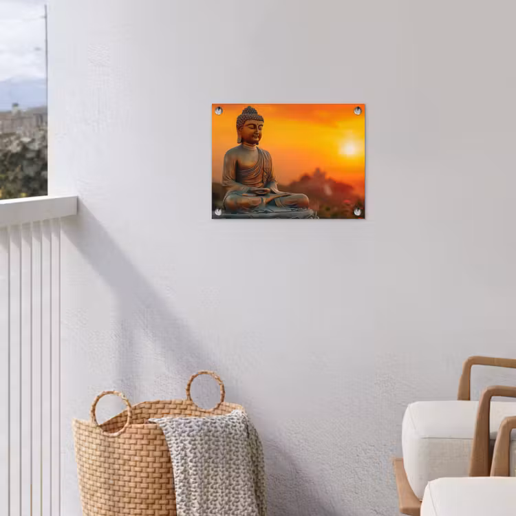 Tuinposter - Mediterende Boeddha bij zonsondergang — 3
