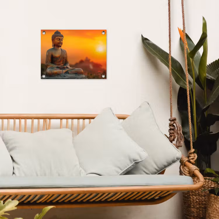 Tuinposter - Mediterende Boeddha bij zonsondergang — 5