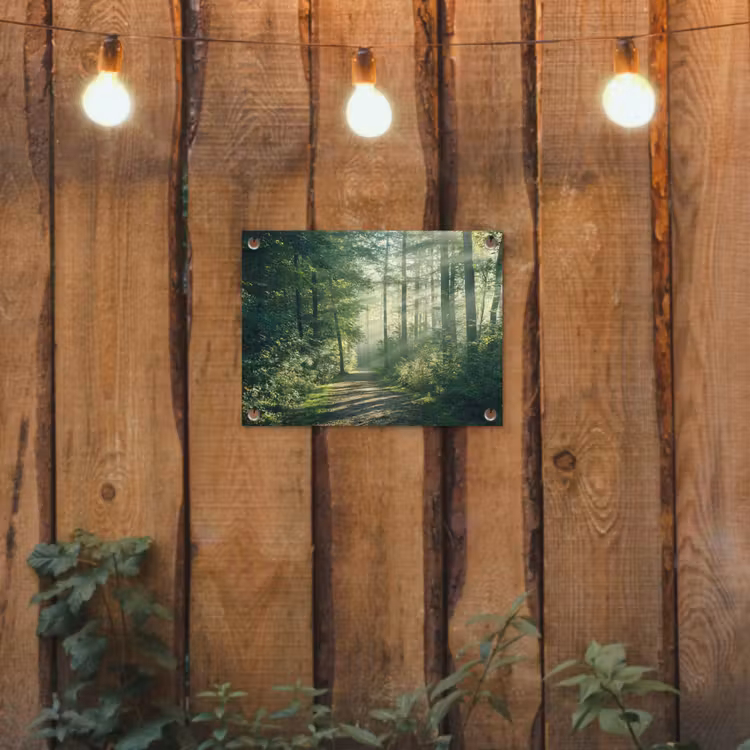Tuinposter - Bospad met Zonnestralen — 2