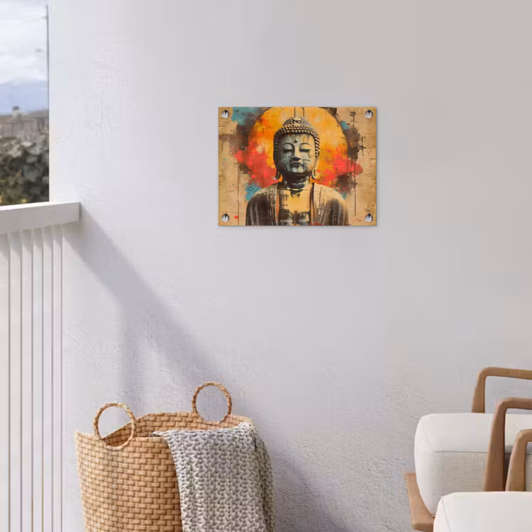 Tuinposter - Boeddha Beeld in Vurige Kleuren — 3