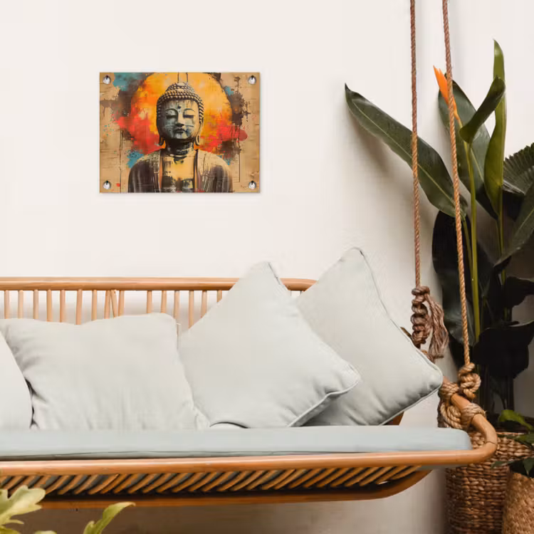 Tuinposter - Boeddha Beeld in Vurige Kleuren — 5