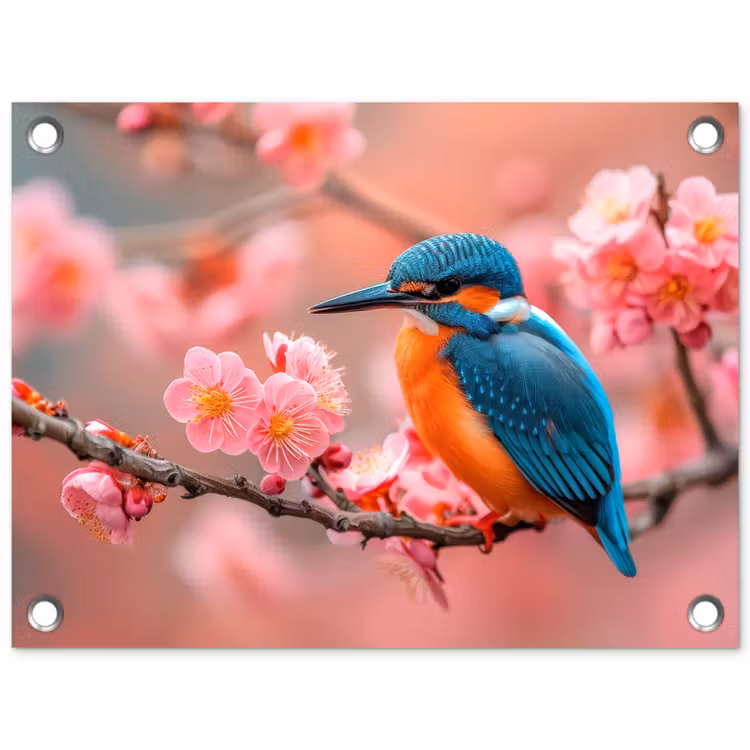 Tuinposter - IJsvogel tussen Kersenbloesems — 1