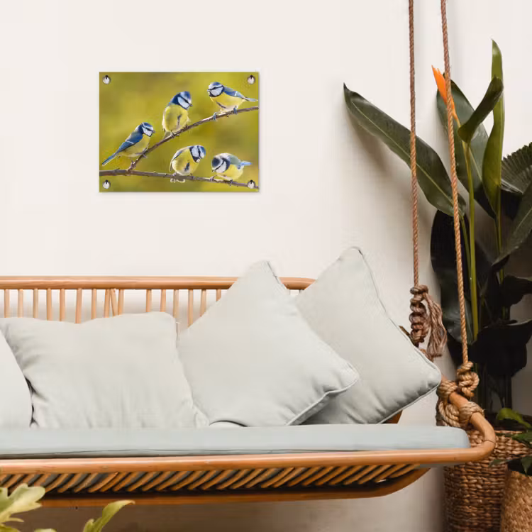 Tuinposter - Vijf Koolmezen op een Tak — 5