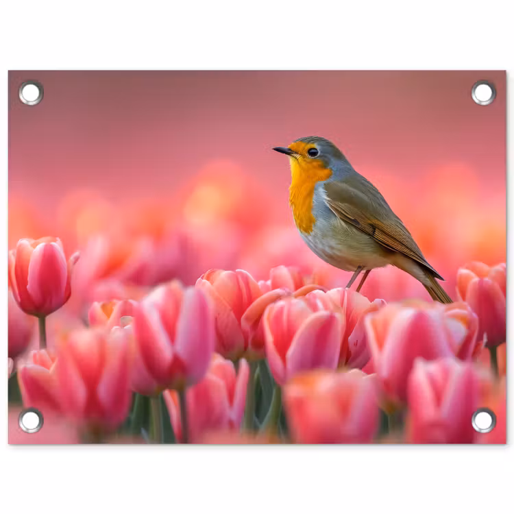 Tuinposter - Roodborstje in Tulpenveld — 1