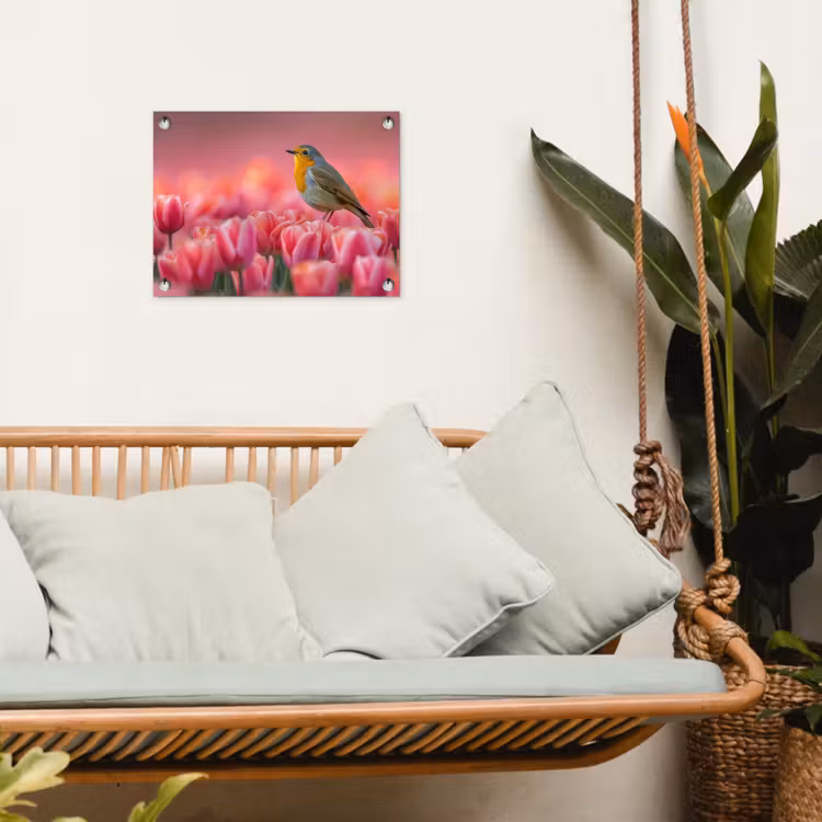 Tuinposter - Roodborstje in Tulpenveld — 5