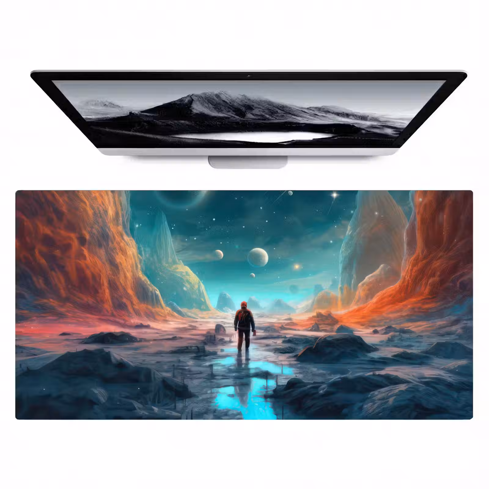 Bureau onderlegger - bergen-ruimte-planeten-astronaut — 1