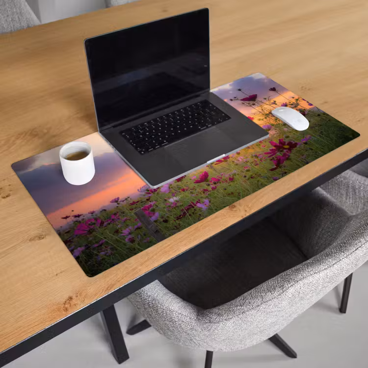 Bureau onderlegger - bloemen-roze-zonsondergang-natuur-weide-horizon — 2