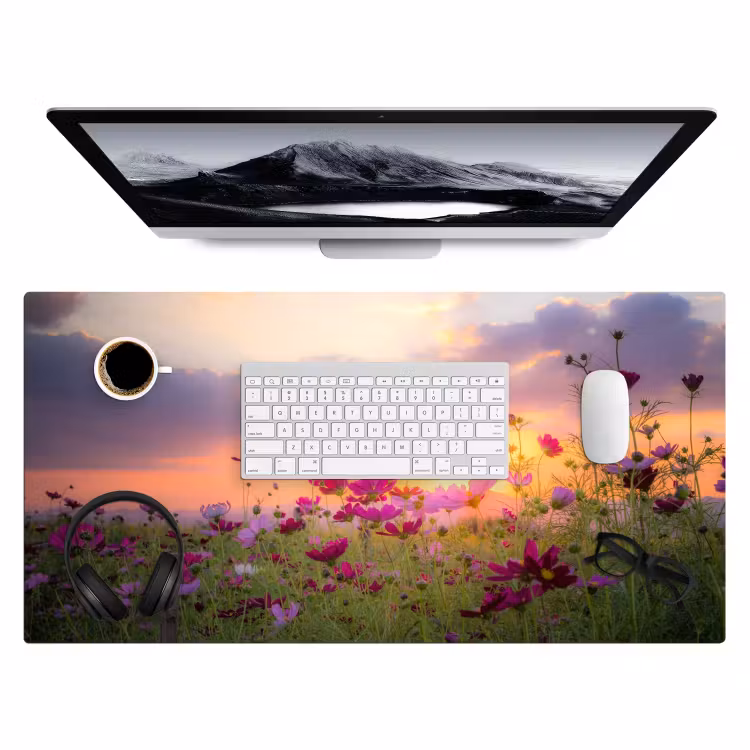 Bureau onderlegger - bloemen-roze-zonsondergang-natuur-weide-horizon — 3