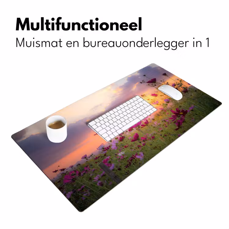 Bureau onderlegger - bloemen-roze-zonsondergang-natuur-weide-horizon — 6