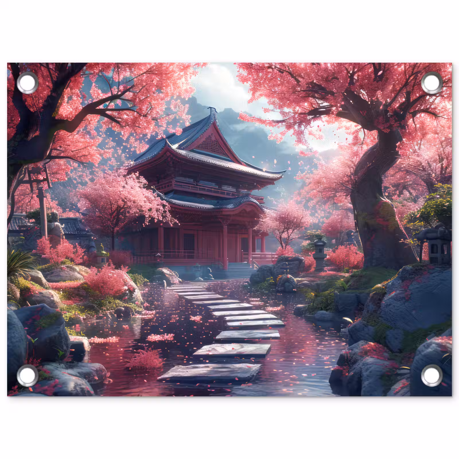 Tuinposter - Sakura Tempeltuin in Volle Bloei — 1