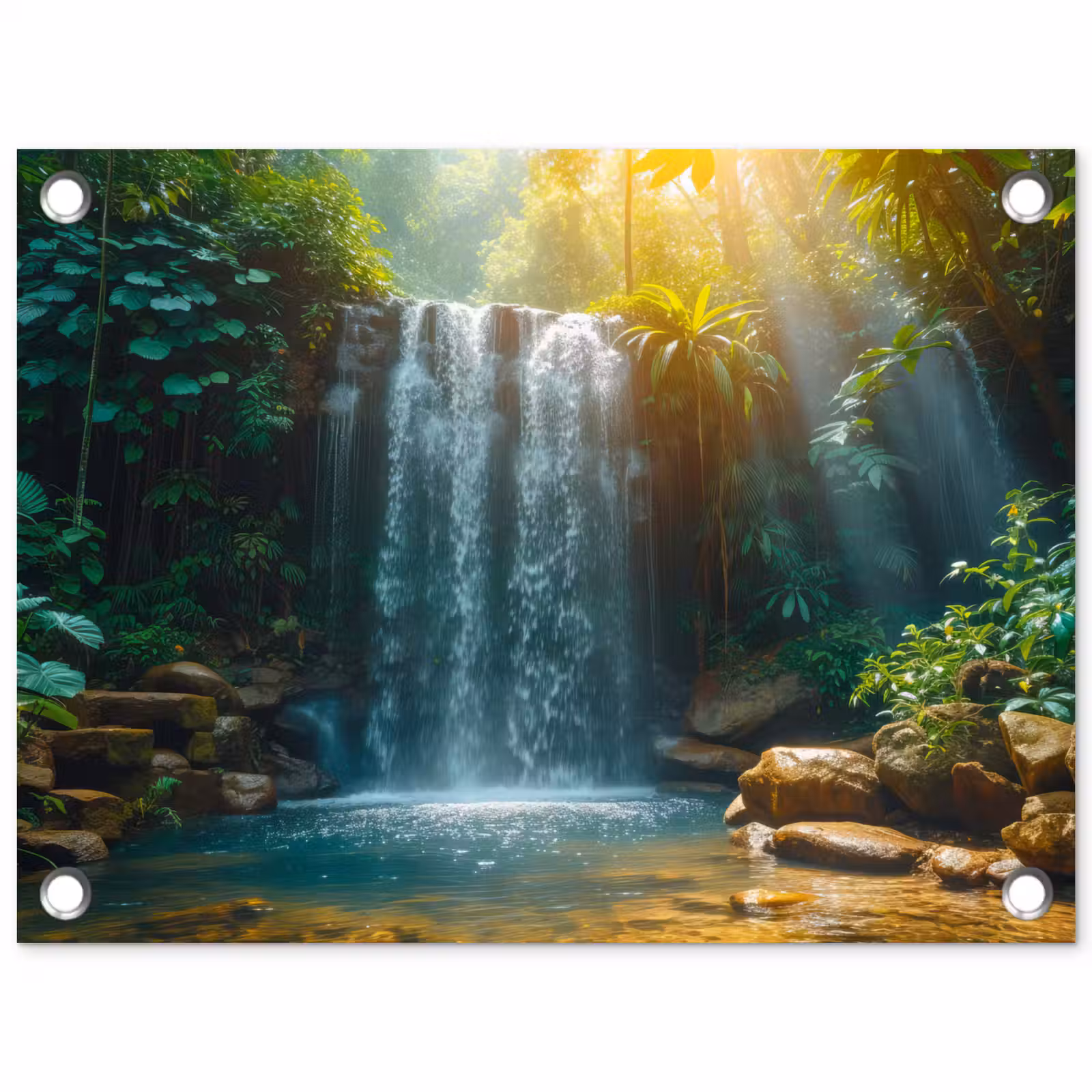 Tuinposter - Tropische Waterval in Zonlicht — 1