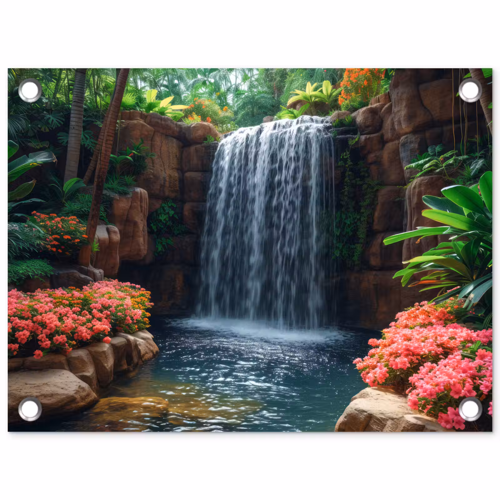 Tuinposter - Waterval in Bloeiende Tropische Tuin — 1