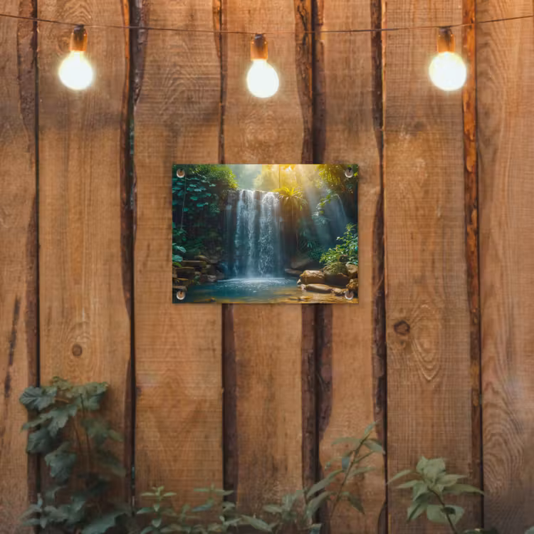 Tuinposter - Tropische Waterval in Zonlicht — 2