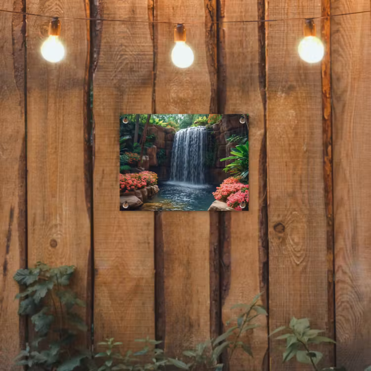 Tuinposter - Waterval in Bloeiende Tropische Tuin — 2