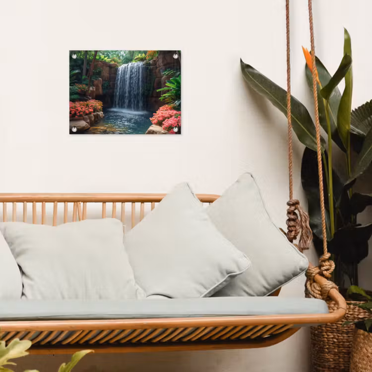 Tuinposter - Waterval in Bloeiende Tropische Tuin — 5
