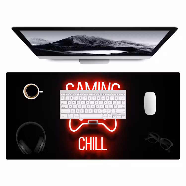 Bureau onderlegger - gaming-quotes-gaming-and-chill-neon-rood — 3