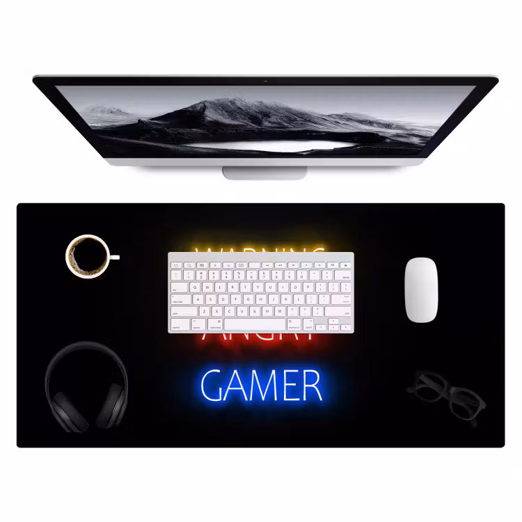 Bureau onderlegger - gaming-quotes-warning-angry-gamer-neon — 3