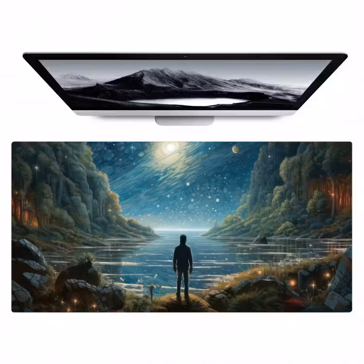 Bureau onderlegger - gebergte-water-maan-sterren — 1