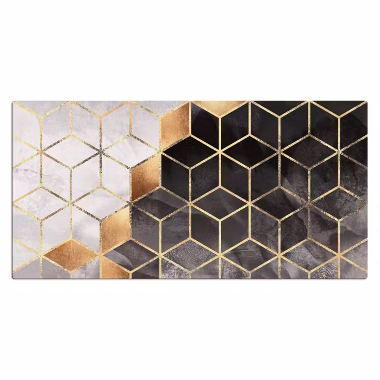 Bureau onderlegger - Abstract - Kubus - Goud - Patronen - Zwart - Wit — 1