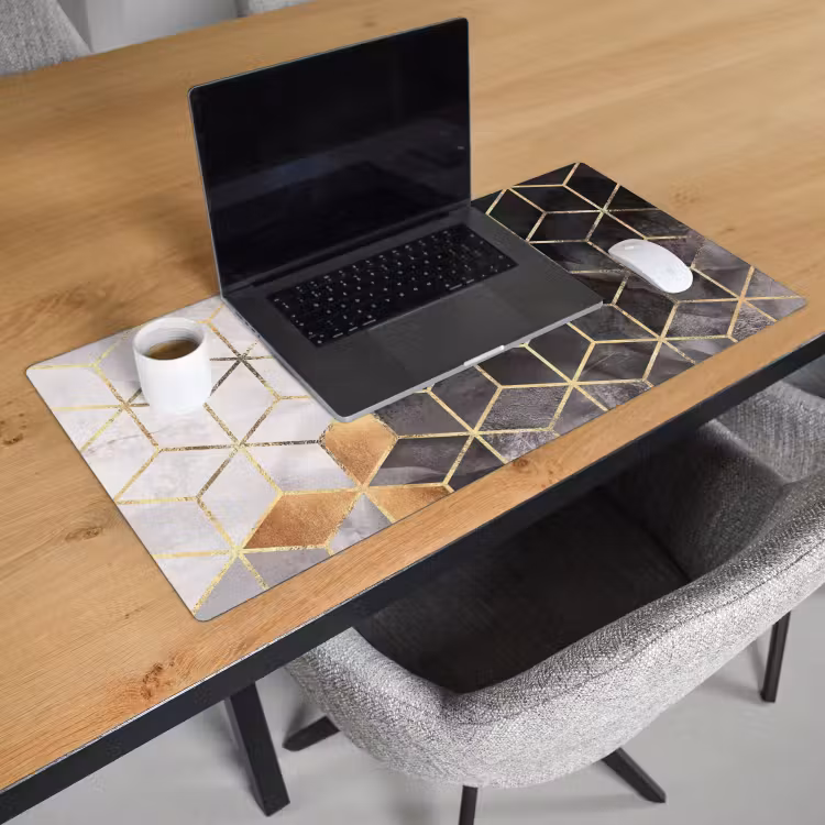 Bureau onderlegger - Abstract - Kubus - Goud - Patronen - Zwart - Wit — 2