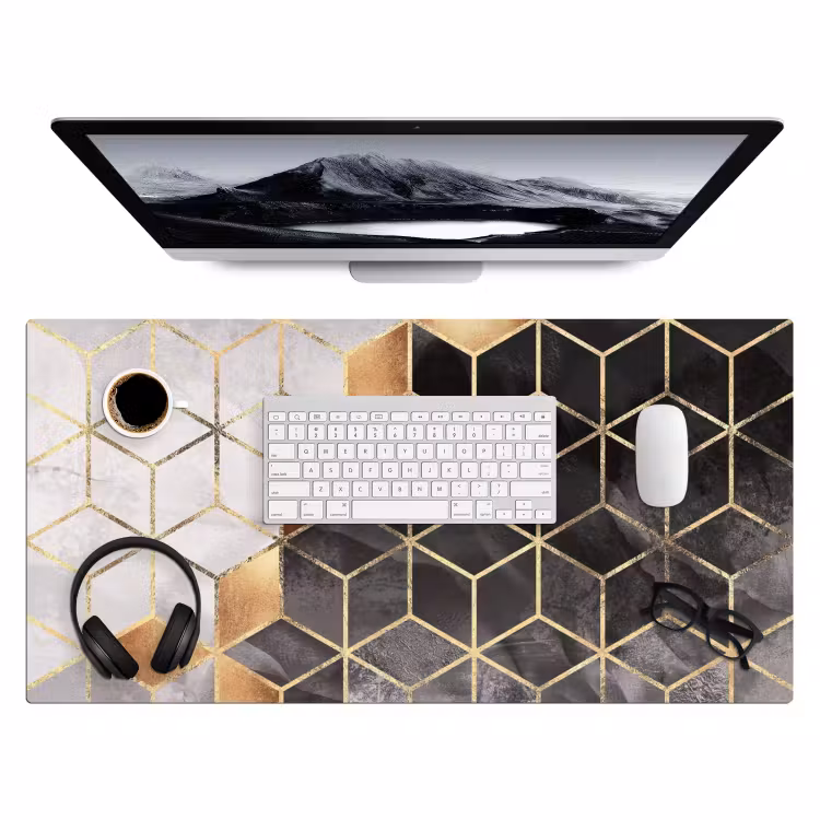 Bureau onderlegger - Abstract - Kubus - Goud - Patronen - Zwart - Wit — 3
