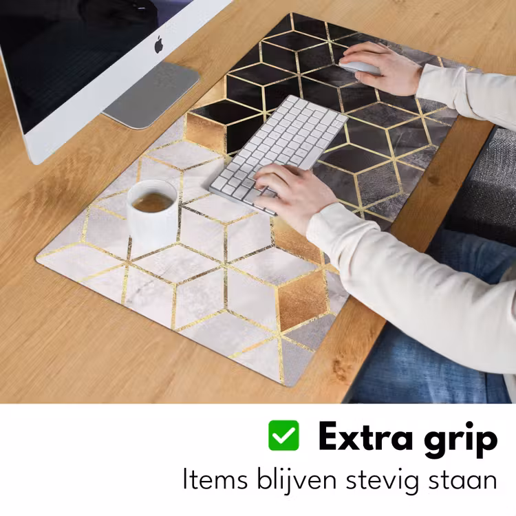 Bureau onderlegger - Abstract - Kubus - Goud - Patronen - Zwart - Wit — 5