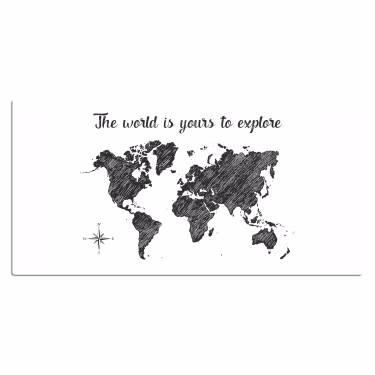 Bureau onderlegger - Wereldkaart - Quote - Zwart - Wit — 1