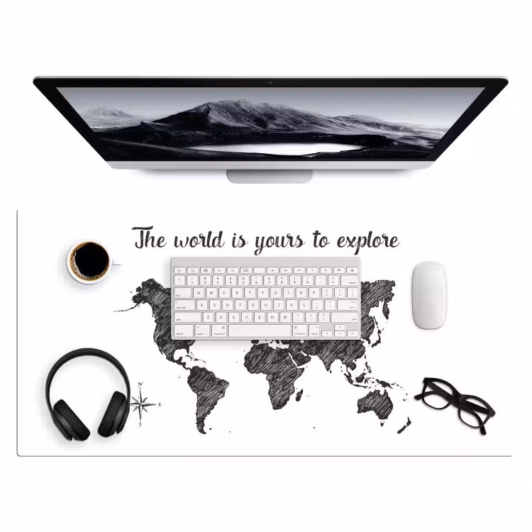 Bureau onderlegger - Wereldkaart - Quote - Zwart - Wit — 3