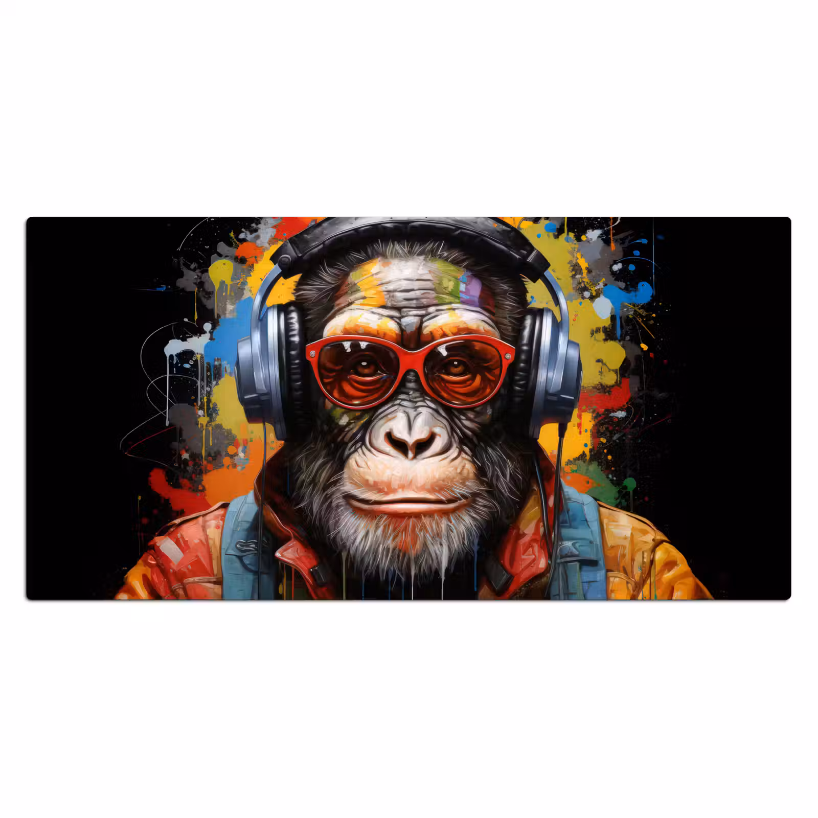 Bureau onderlegger - Chimpansee - Aap - dieren - Graffiti - Bril - Koptelefoon - Kleuren — 1