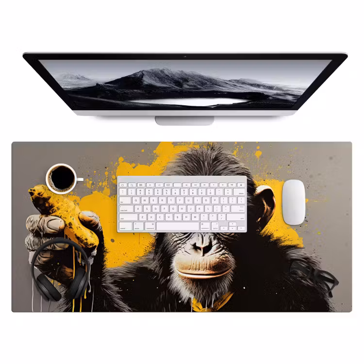 Bureau onderlegger - Aap - Chimpansee - Banaan - Geel - Dieren - Stropdas — 3