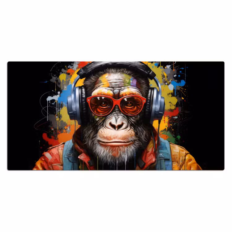 Bureau onderlegger - Chimpansee - Aap - dieren - Graffiti - Bril - Koptelefoon - Kleuren — 1